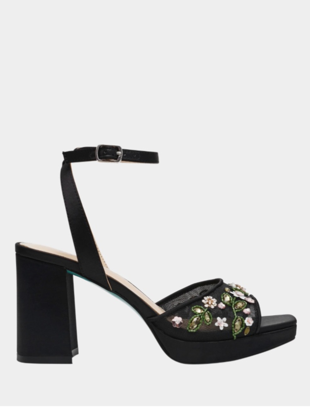 Betsey Johnson Black Embellished Ankle-Strap Block Heels